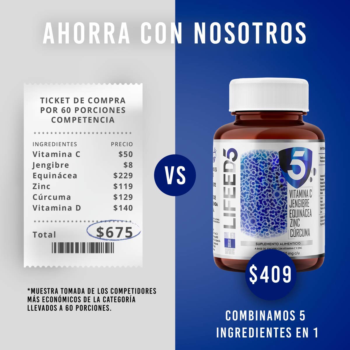 Foto 5 pulgar | Suplemento Alimenticio, Immune Support 60 Cápsulas Vitamina C, Jengibre, Equinacea, Zinc, Curcuma.