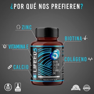 Foto 2 | Suplemento Alimenticio para Hombre Lifeed5 Ayuda al Cabello Barba y Piel 60 Cápsulas