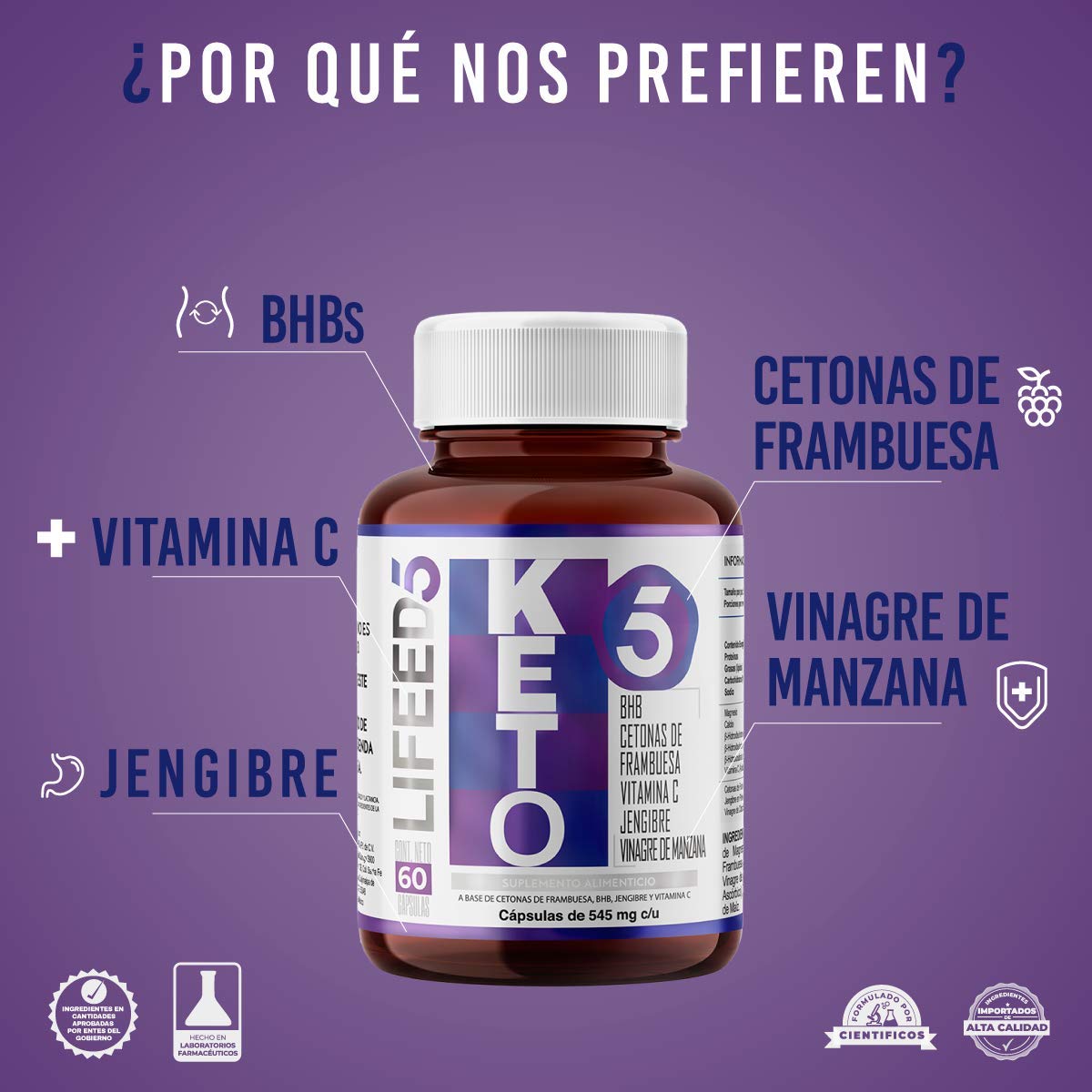 Foto 3 pulgar | Keto 60 Cápsulas Con Bhb Lifeed5 Cetonas de Frambuesa Suplemento Alimenticio Multi