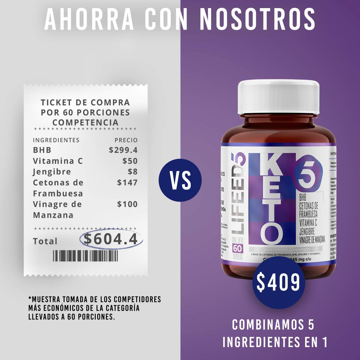 Foto 5 pulgar | Keto 60 Cápsulas Con Bhb Lifeed5 Cetonas de Frambuesa Suplemento Alimenticio Multi