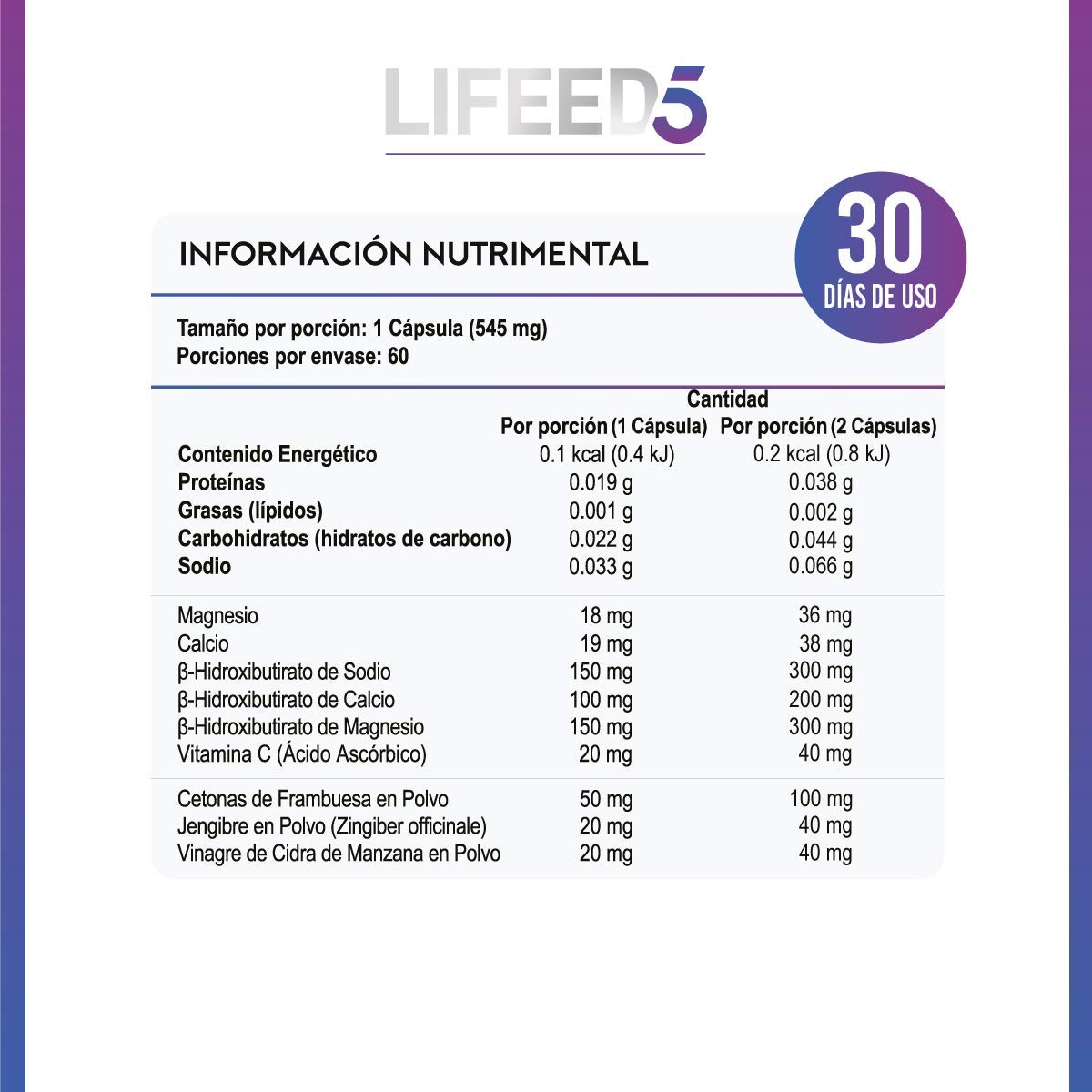 Foto 9 pulgar | Keto 60 Cápsulas Con Bhb Lifeed5 Cetonas de Frambuesa Suplemento Alimenticio Multi