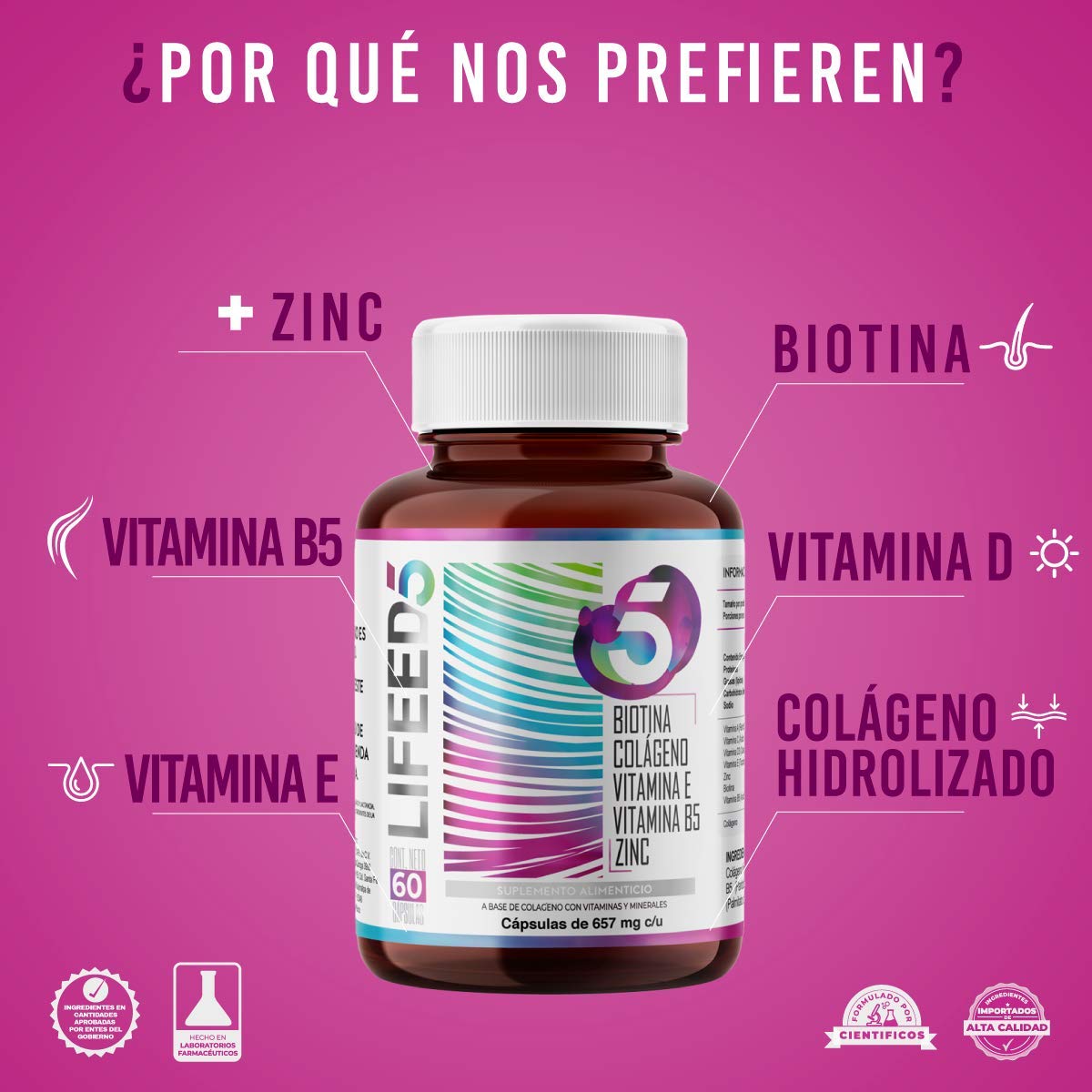 Foto 6 pulgar | Suplemento de Belleza Lifeed5 para Cabello y Uñas con 60 Cápsulas