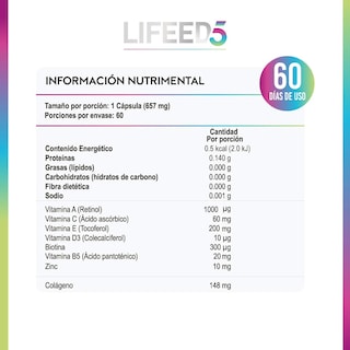 Foto 7 | Suplemento de Belleza Lifeed5 para Cabello y Uñas con 60 Cápsulas