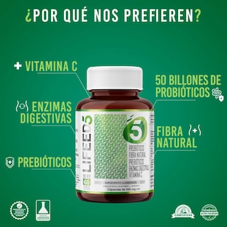 Foto 2 | Probióticos 50 Billones Lifeed5 60 Caps Prebióticos, Enzimas Digestivas, Fibra Natural, Vitamina C y Zinc Supl