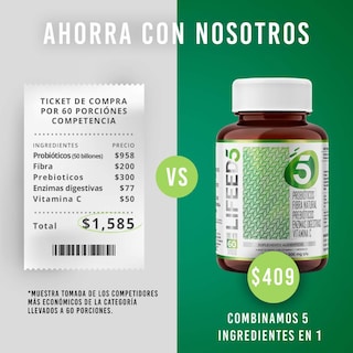 Foto 4 | Probióticos 50 Billones Lifeed5 60 Caps Prebióticos, Enzimas Digestivas, Fibra Natural, Vitamina C y Zinc Supl