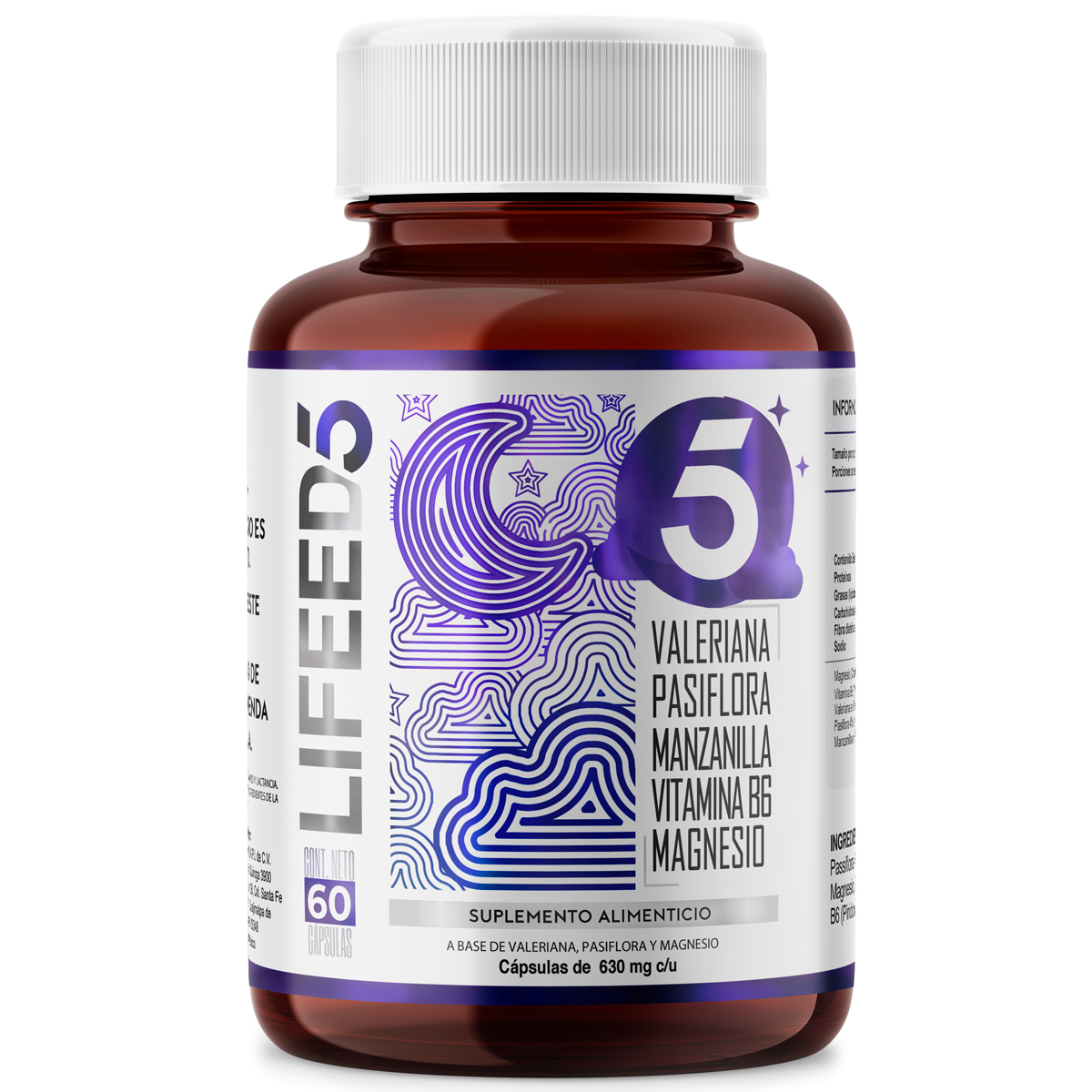 Suplemento Alimenticio, Sueño y Relajación Lifeed5 60 Caps Valeriana, Pasiflora, Manzanilla, Vitamina B6, Magnesio