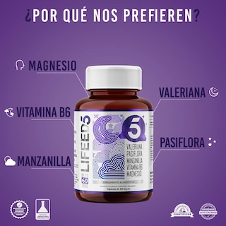 Foto 2 | Suplemento Alimenticio, Sueño y Relajación Lifeed5 60 Caps Valeriana, Pasiflora, Manzanilla, Vitamina B6, Magnesio