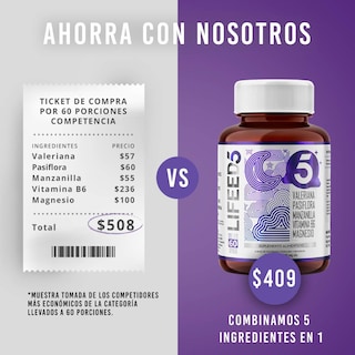 Foto 4 | Suplemento Alimenticio, Sueño y Relajación Lifeed5 60 Caps Valeriana, Pasiflora, Manzanilla, Vitamina B6, Magnesio