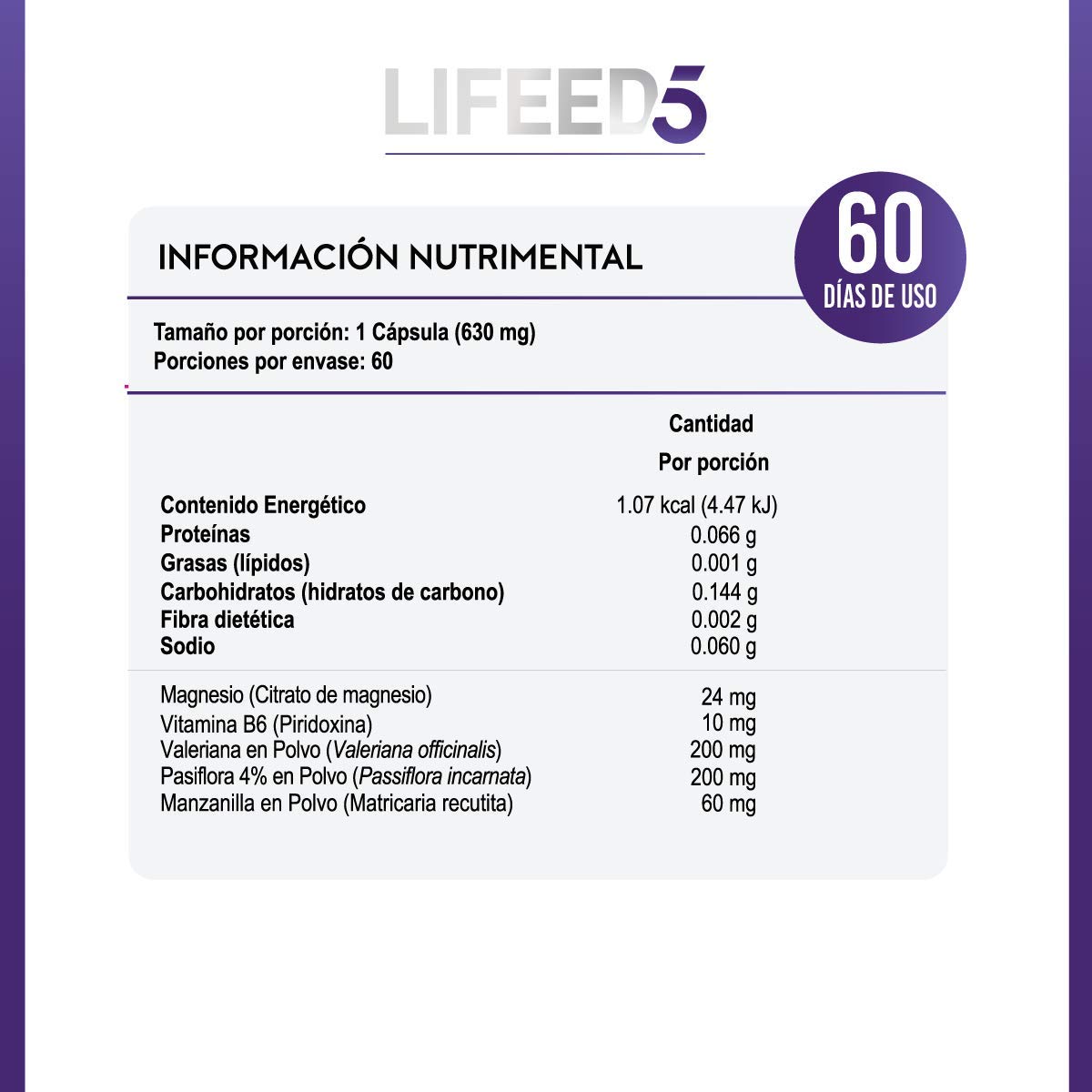 Foto 7 | Suplemento Alimenticio, Sueño y Relajación Lifeed5 60 Caps Valeriana, Pasiflora, Manzanilla, Vitamina B6, Magnesio