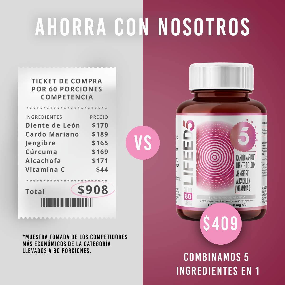 Foto 4 pulgar | Cardo Mariano 60 Cápsulas Lifeed5 con Diente de León Cúrcuma Vitamina C más Otros Ingredientes