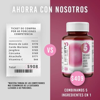 Foto 3 | Cardo Mariano 60 Cápsulas Lifeed5 con Diente de León Cúrcuma Vitamina C más Otros Ingredientes