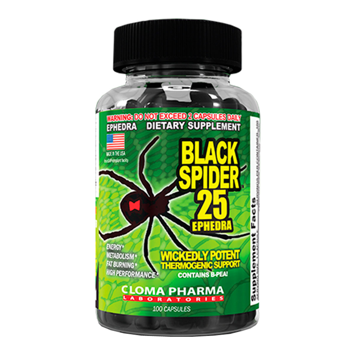 Foto 2 pulgar | Black Spider Cloma Pharma 25 Ephedra Termogénico 100 Cáps