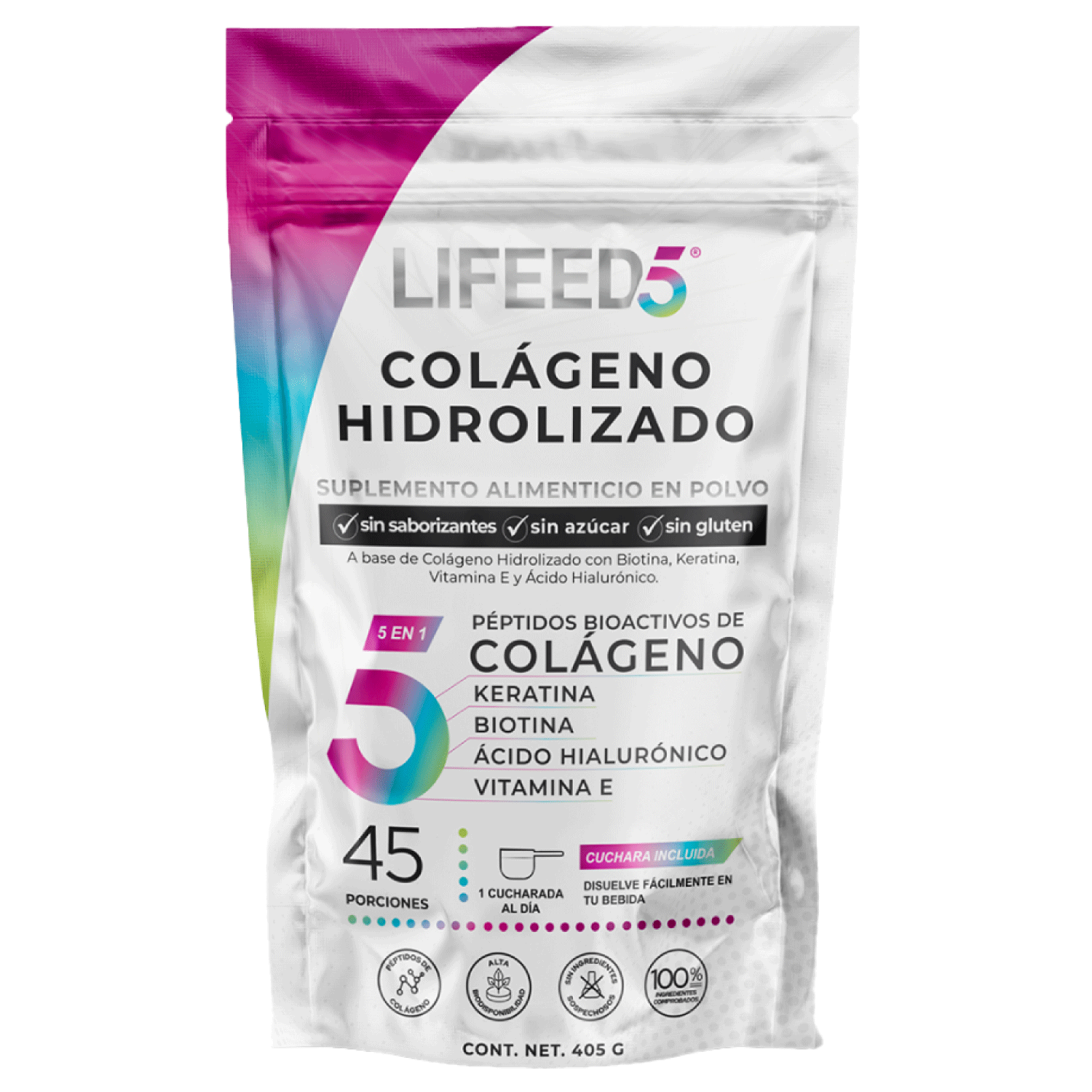 Multivitamínico Hair con Colágeno Hidrolizado en Polvo 45 Porciones Lifeed5