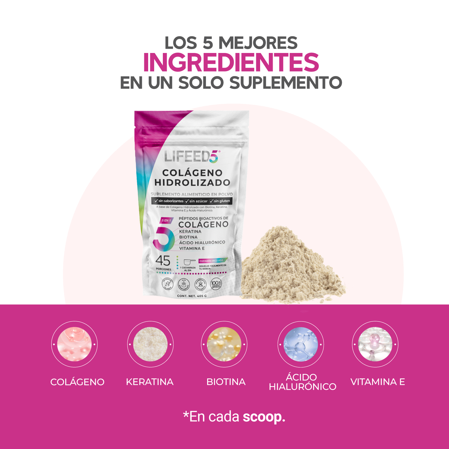 Foto 6 pulgar | Multivitamínico Hair con Colágeno Hidrolizado en Polvo 45 Porciones Lifeed5