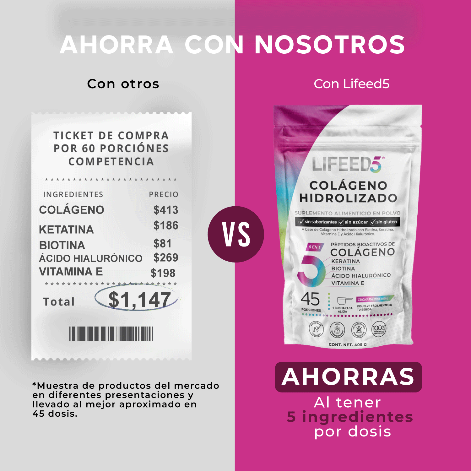 Foto 8 pulgar | Multivitamínico Hair con Colágeno Hidrolizado en Polvo 45 Porciones Lifeed5