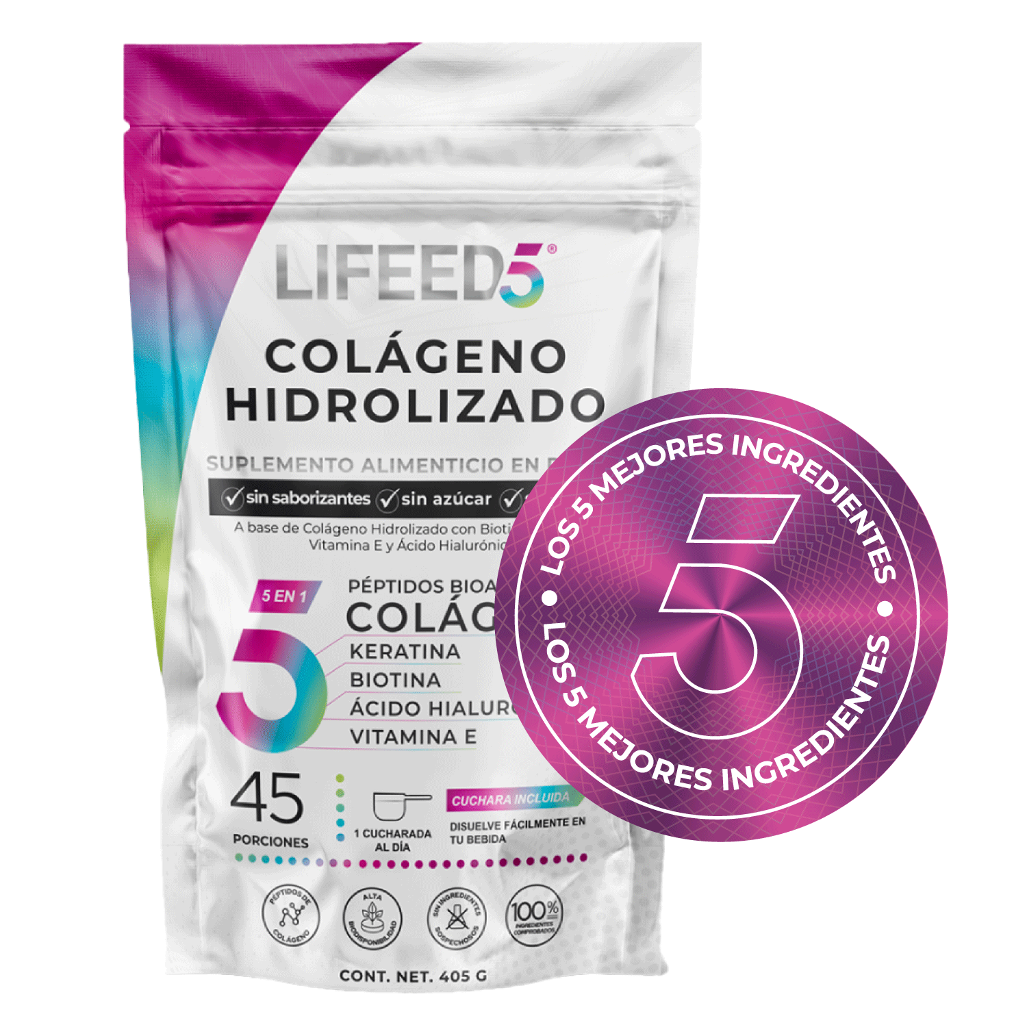 Foto 9 pulgar | Multivitamínico Hair con Colágeno Hidrolizado en Polvo 45 Porciones Lifeed5