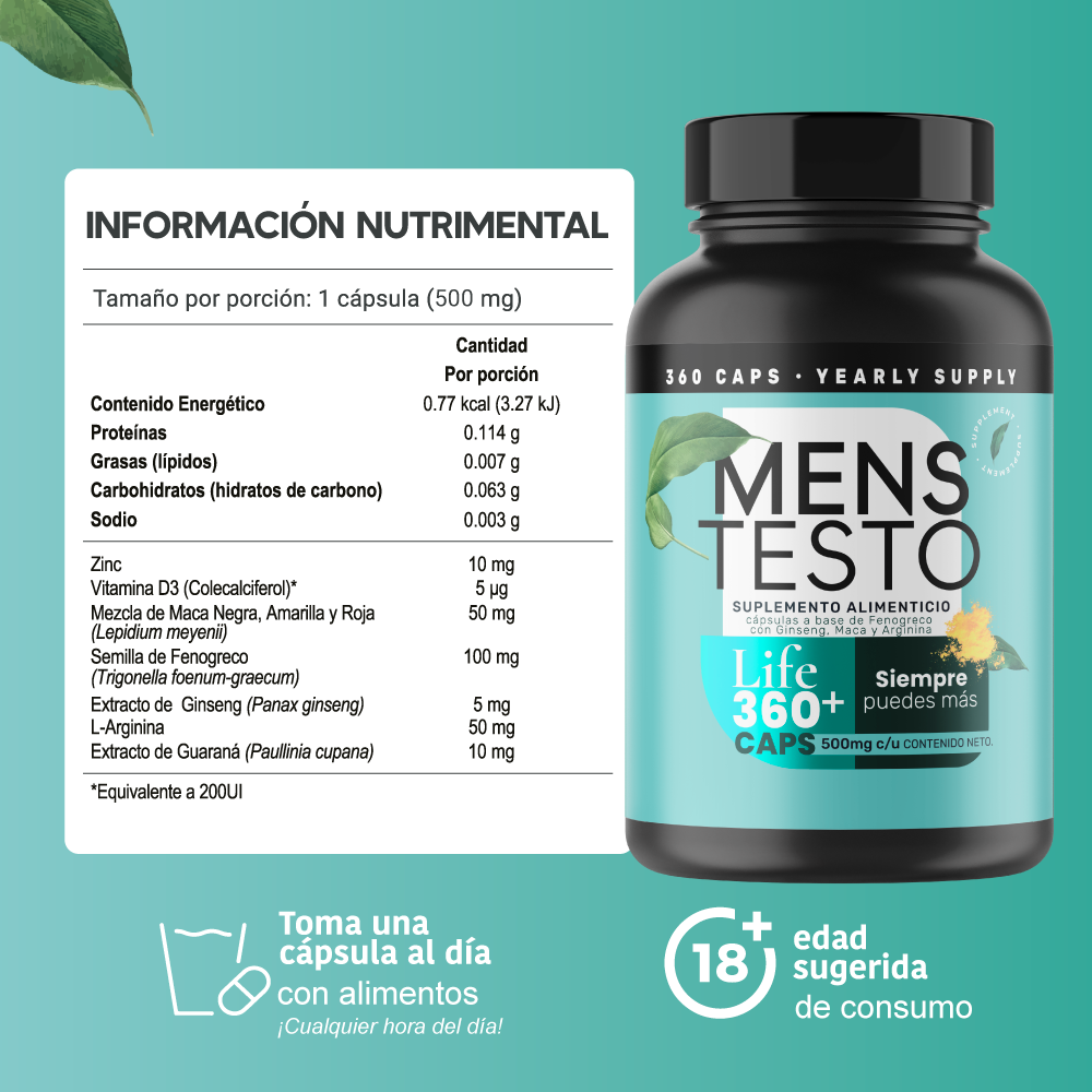 Foto 4 pulgar | 360 Capsulas de Mens Testo Fenogreco, Maca Negra, Maca Roja  y Maca Amarilla