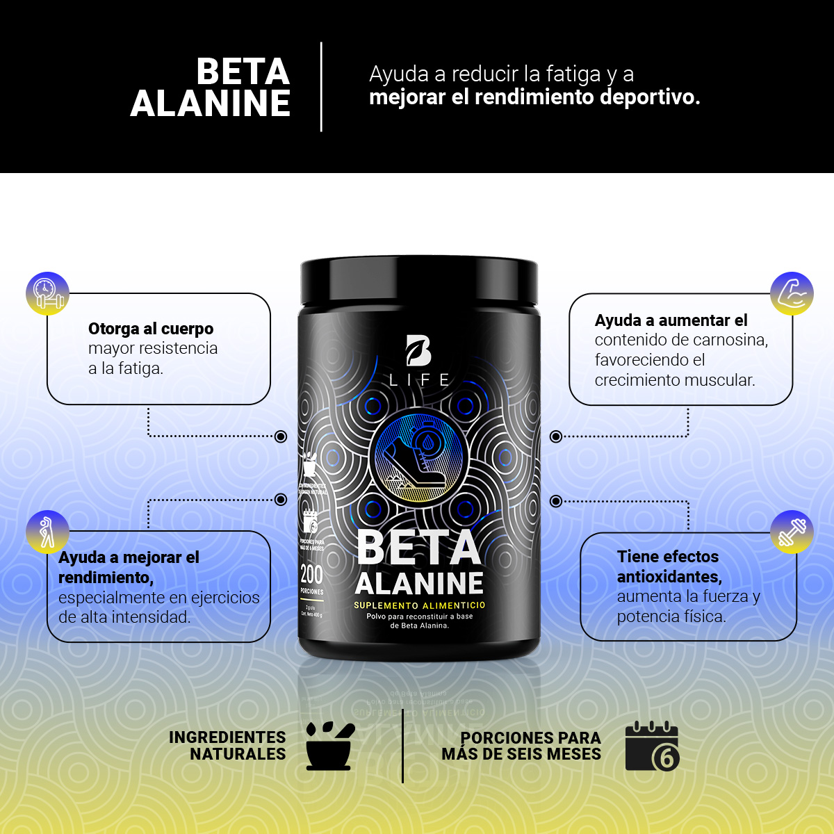 Foto 4 pulgar | Beta Alanina D 400 g con 200 Servicios B Life