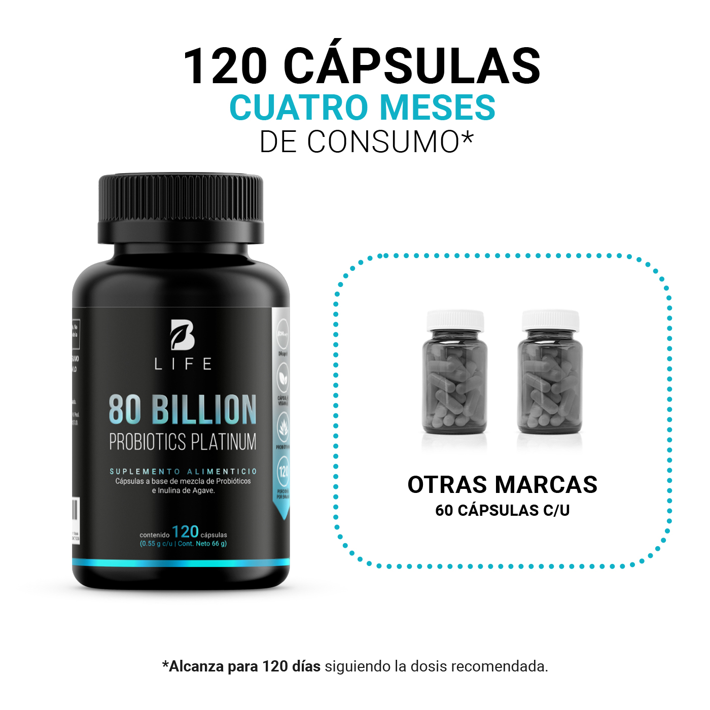 Foto 5 | Suplemento Alimenticio B Life 80 Billion Probiotic Platinum 120 Cápsulas