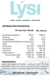 Foto 2 | Aceite de Bacalao Omega 3 Sabor Limón Lysi Jr de 240 ml
