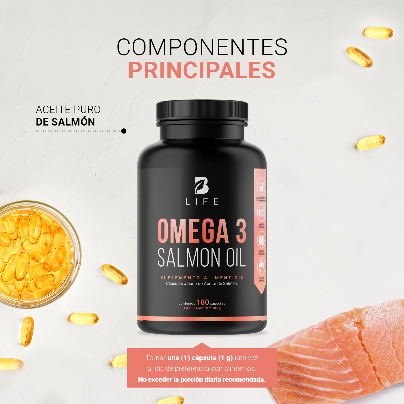 Foto 5 pulgar | Suplemento Alimenticio B Life Omega 3 Salmon Oil 180 Cápsulas
