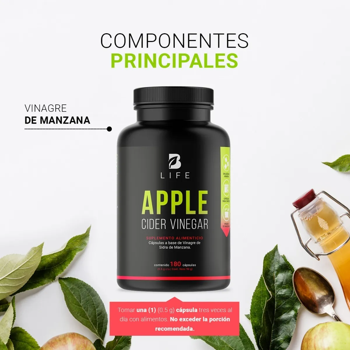 Foto 4 pulgar | 180 Cápsulas B Life de 500 mg de Vinagre de Manzana