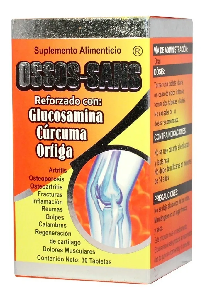 Suplemento Alimenticio Ossos-Sans para Dolor Reumas Cartílago Ortiga con 30 Tabletas