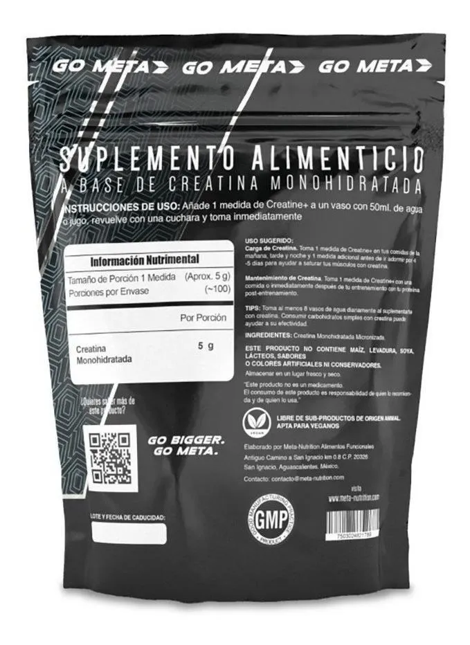 Foto 3 pulgar | Suplemento en Polvo Meta Nutrition Creatine + Creatina en Sachet de 500g