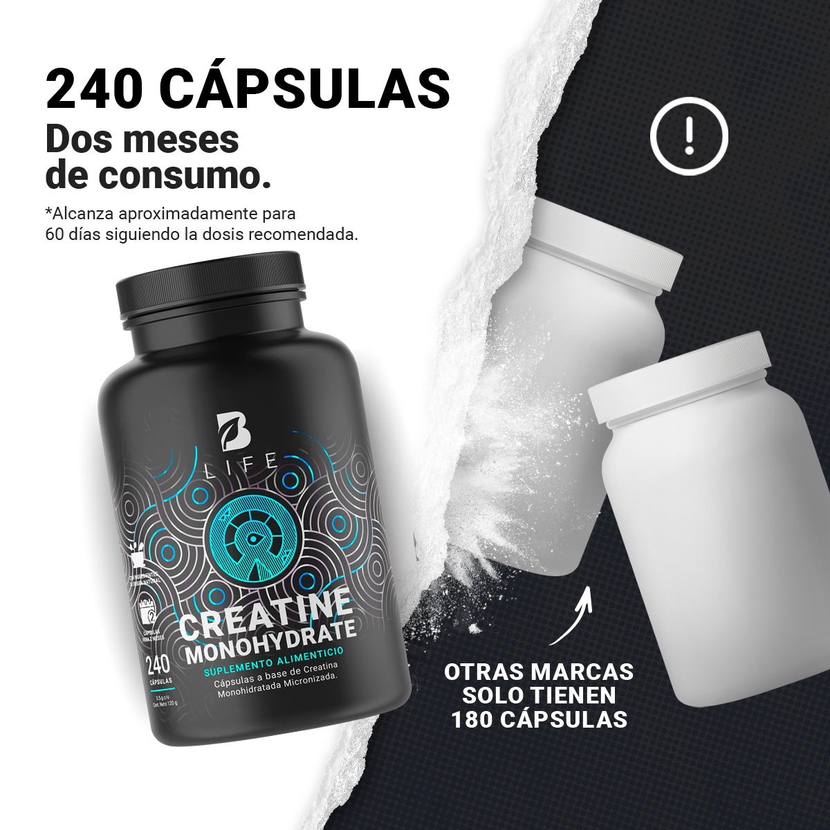 Foto 5 pulgar | Suplemento Alimenticio B Life Creatine Monohydrate 240 Cápsulas