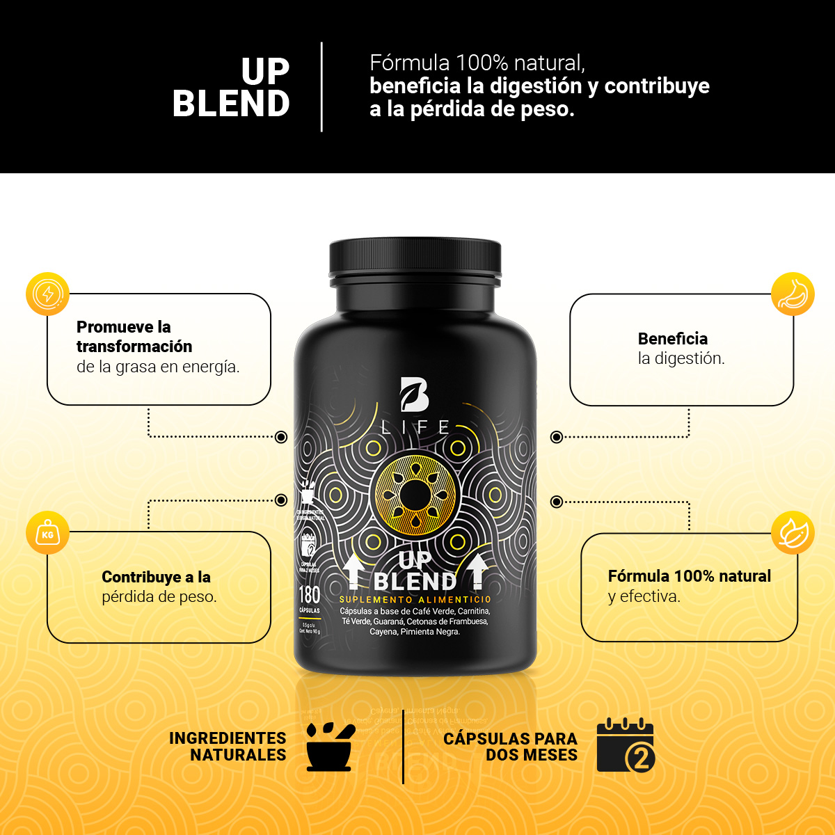Foto 4 pulgar | Up Blend de 180 Cápsulas Ingredientes Naturales Up Blend B Life