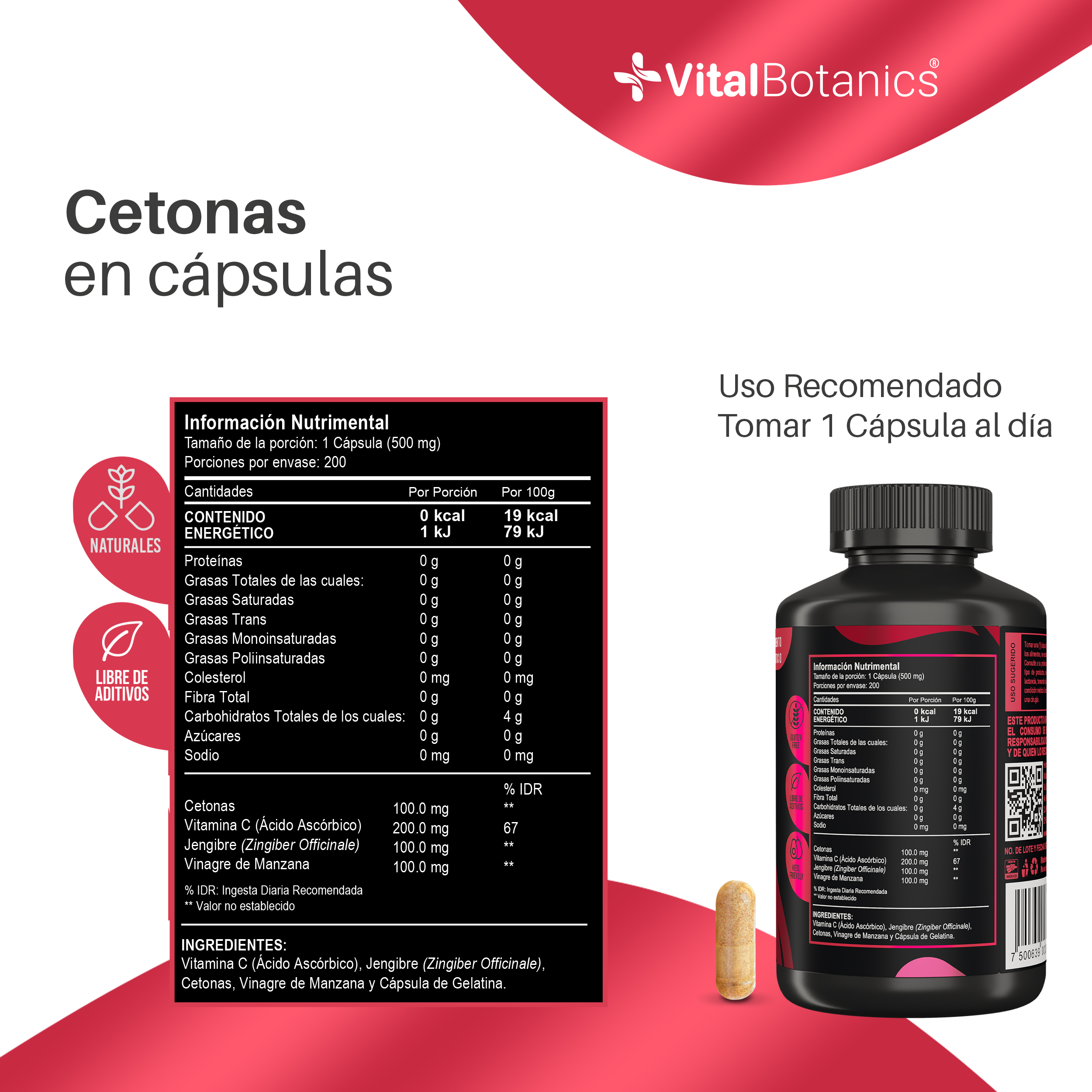 Foto 7 pulgar | Suplemento Alimenticio​​ Vitalbotanics Cetonas 200 Cápsulas