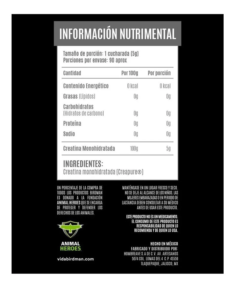 Foto 4 pulgar | Suplemento en Polvo Birdman Monohidratada 450 g