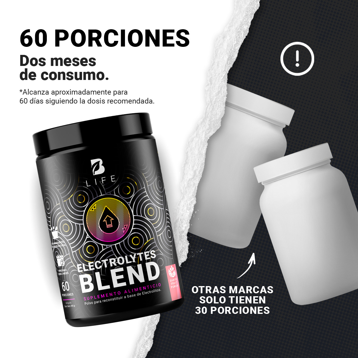 Foto 5 pulgar | Electrolitos 60 Servicios Electrolytes Blend Sabor Fruit Punch B Life