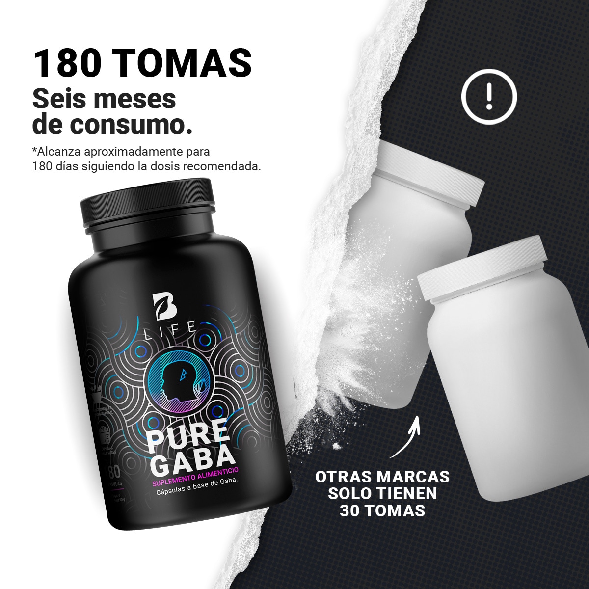 Suplemento Alimenticio B Life Pure Gaba 500mg Contiene 180 Cápsulas ...