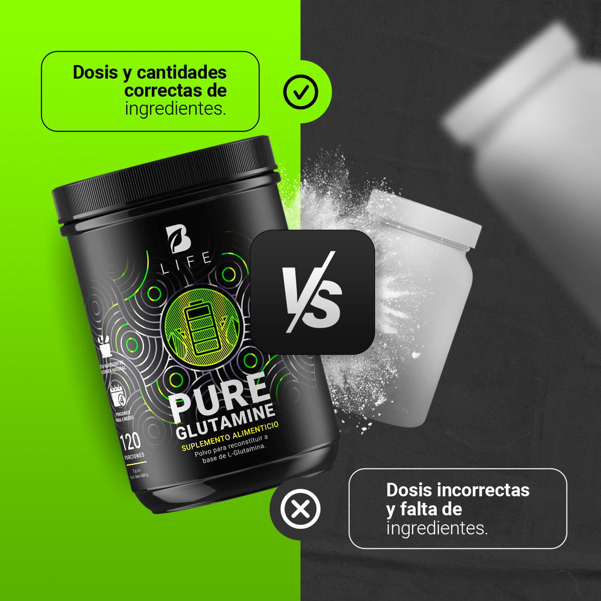 Foto 6 pulgar | Glutamina Micronizada 120 Servicios Pure Glutamine B Life
