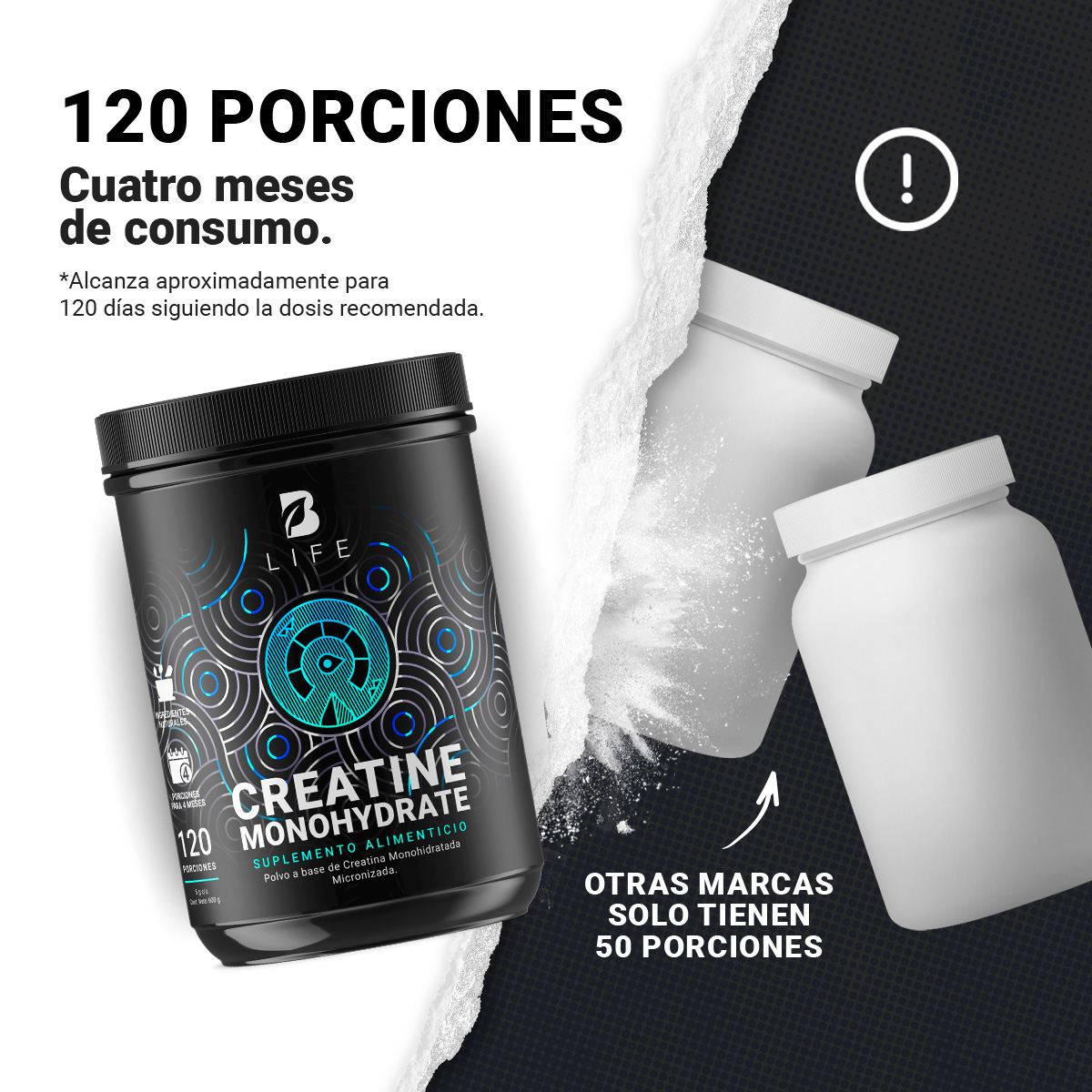 Foto 4 pulgar | Suplemento Alimenticio B Life Creatine Monohydrate 120 Porciones