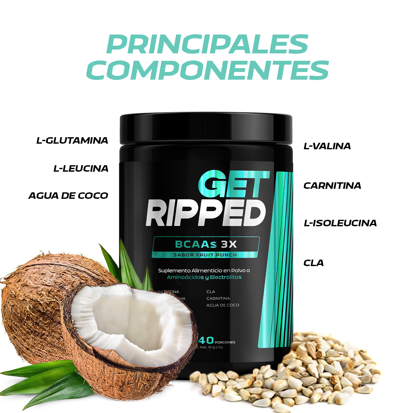 Foto 4 pulgar | Suplemento Alimenticio Aminoácidos BCAAs de 40 Servicio BCAAs 3x: Fruit Punch Get Ripped