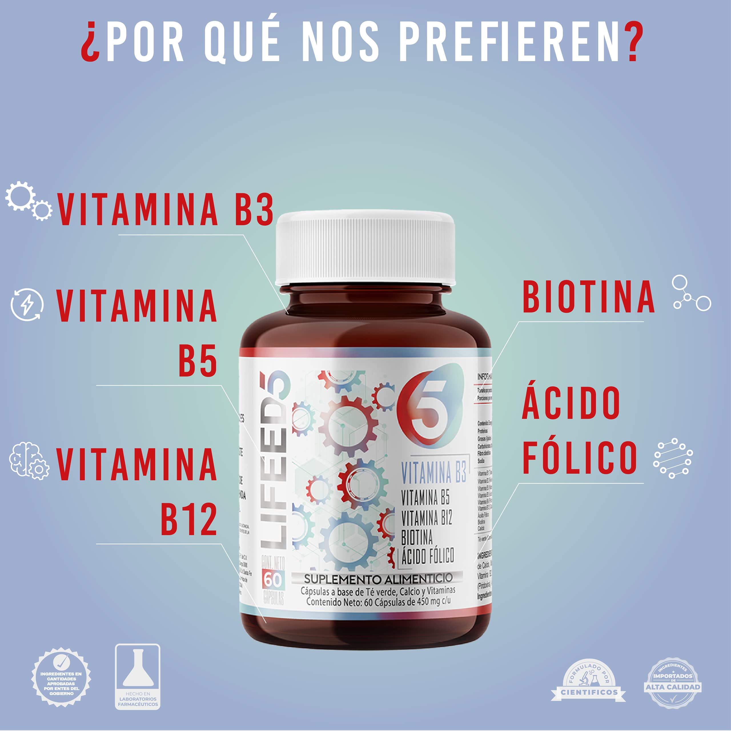 Foto 3 pulgar | Complejo B Lifeed5 Vitamina B Complex Acido Folico Suplemento Alimenticio 60 Cápsulas