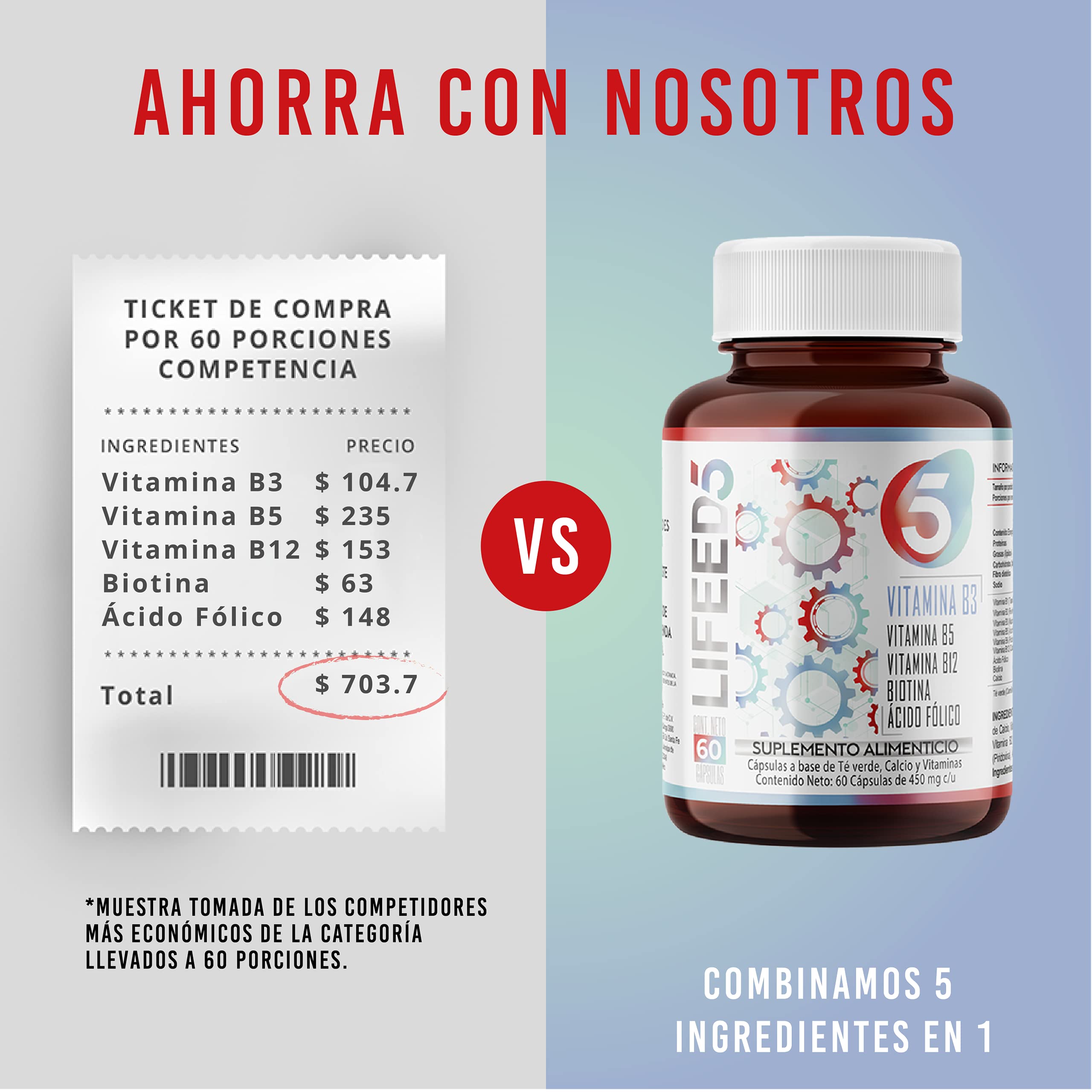 Foto 5 pulgar | Complejo B Lifeed5 Vitamina B Complex Acido Folico Suplemento Alimenticio 60 Cápsulas