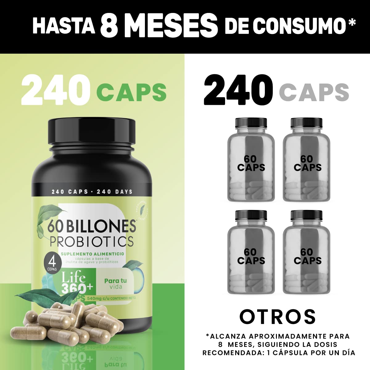 Foto 4 pulgar | Probioticos 60 Billones Life360+ Suplemento Alimenticio 240 Capsulas