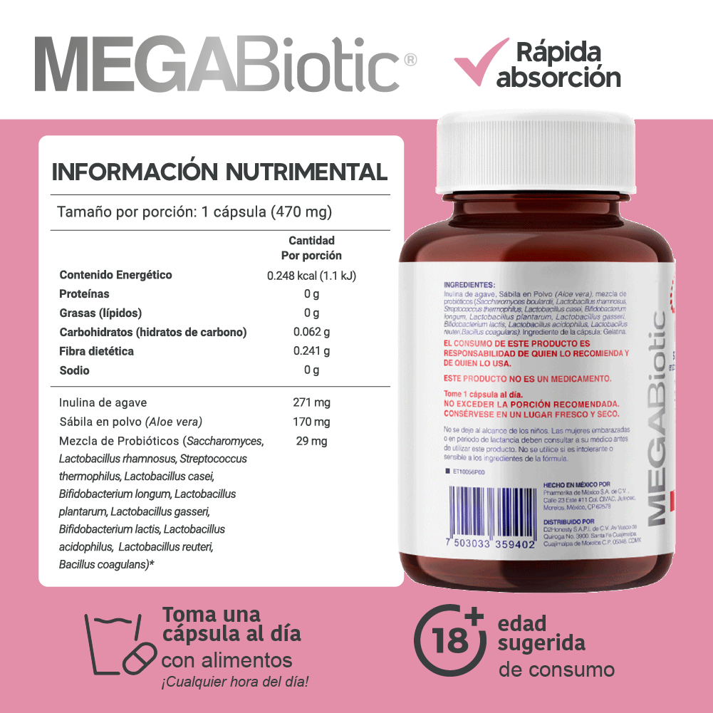 Foto 4 pulgar | Suplemento Alimenticio 20 Billones de Probióticos Megabiotic 60 Cápsulas