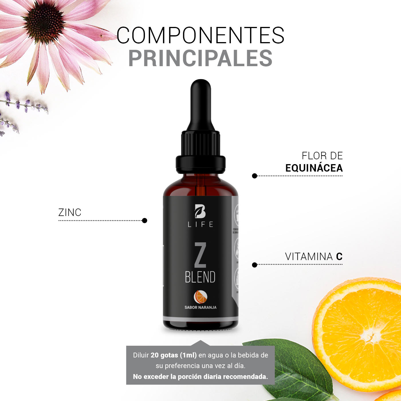 Foto 5 pulgar | Zinc Liquido de 60 Tomas con Vitamina C y Echinacea B Life