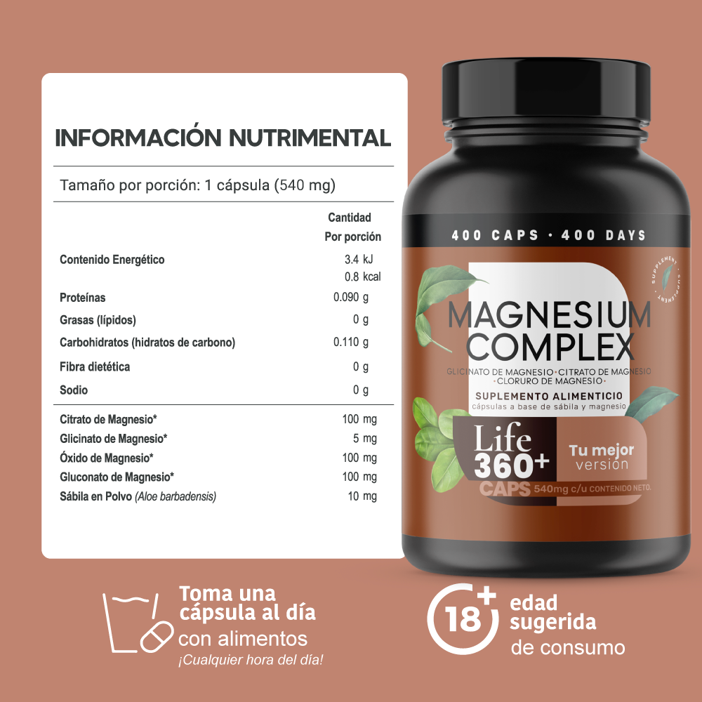 Foto 4 pulgar | Suplemento Alimenticio Magnesium Complex Life 360+ 400 Cápsulas