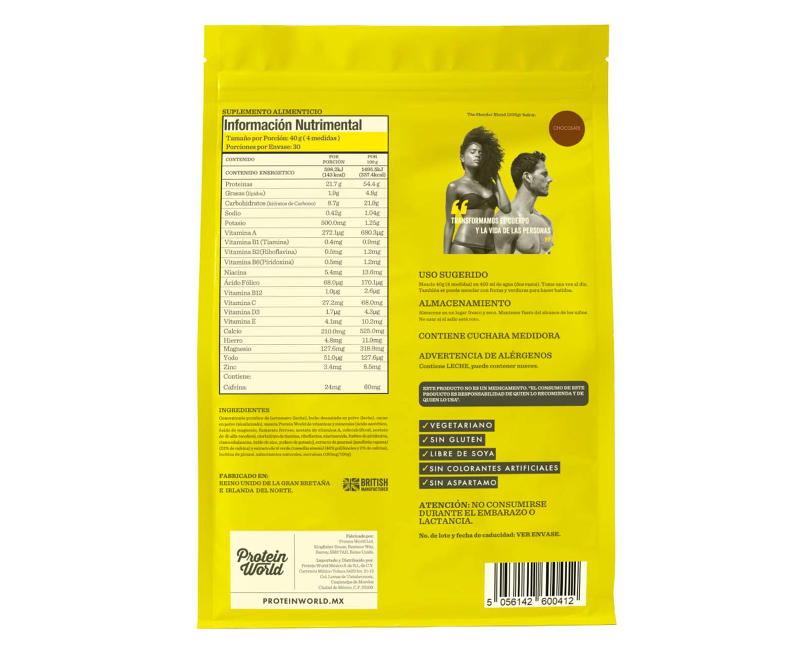 Foto 3 pulgar | Suplemento Alimenticio Protein World The Slender Blend Sabor Chocolate 1.2 kg