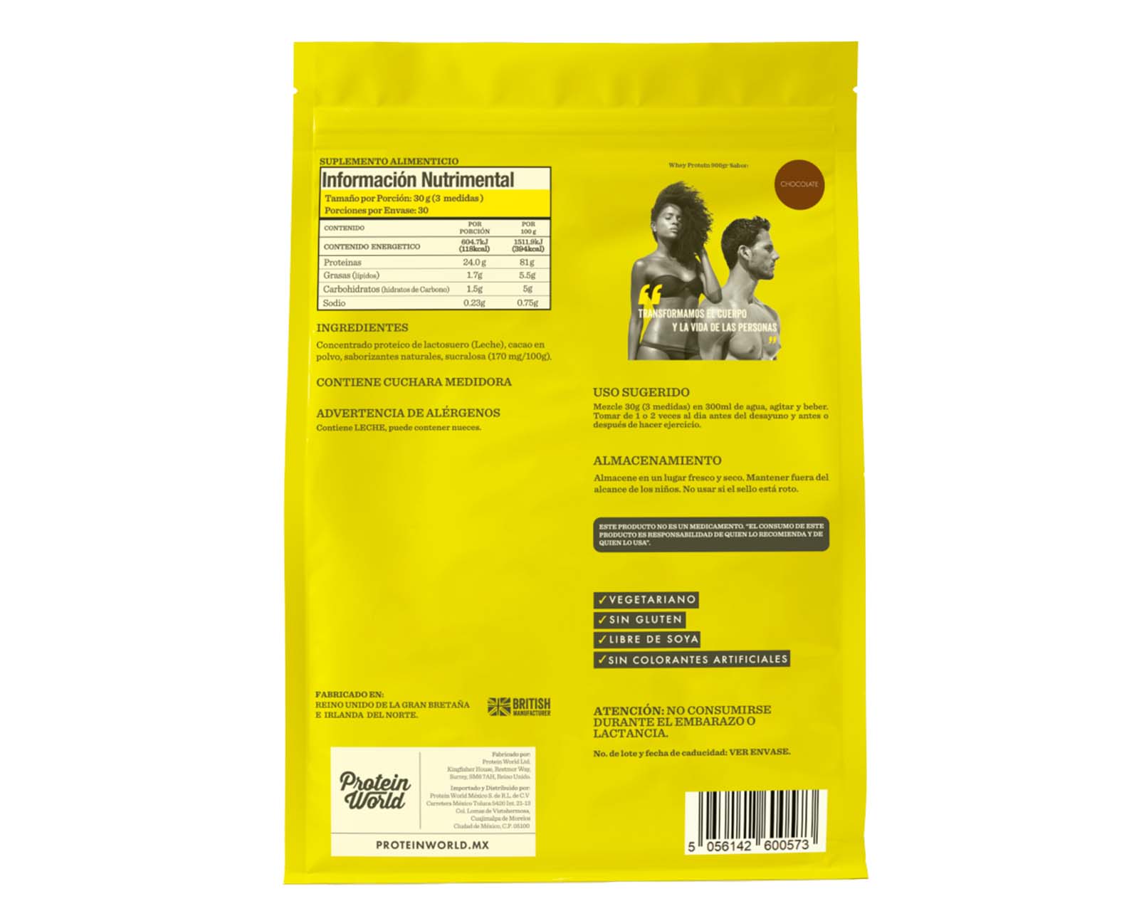 Foto 2 | Suplemento Alimenticio Protein World Whey Protein Concentrate Sabor Chocolate 900 g