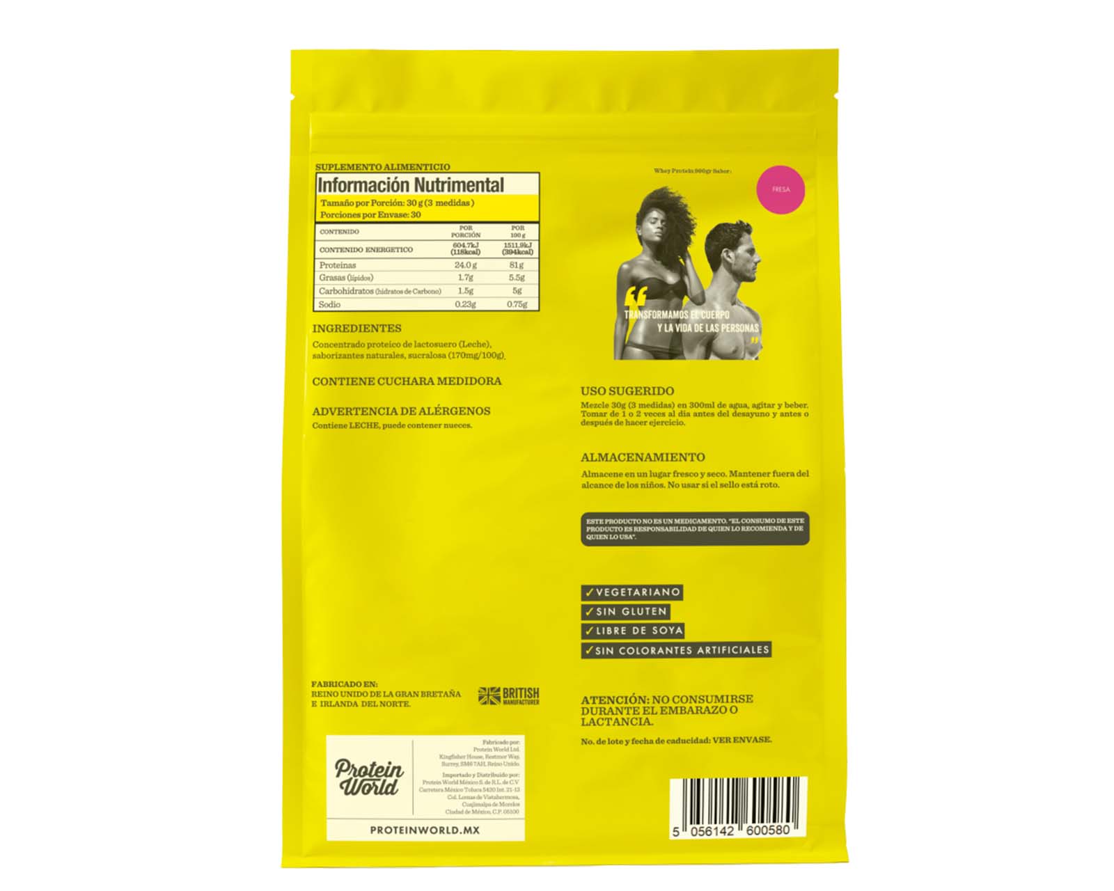 Foto 3 pulgar | Suplemento Alimenticio Protein World Whey Protein Concentrate Sabor Fresa 900g