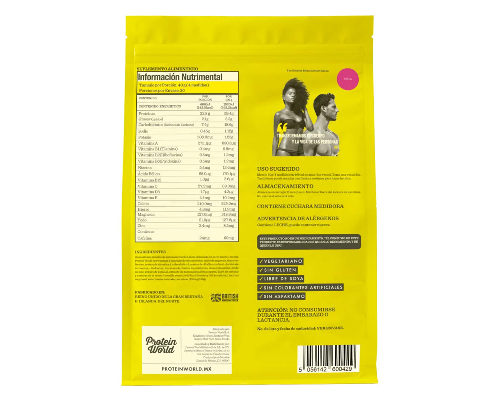 Foto 3 pulgar | Suplemento Alimenticio Protein World The Slender Blend Fresa 1.2 Kg