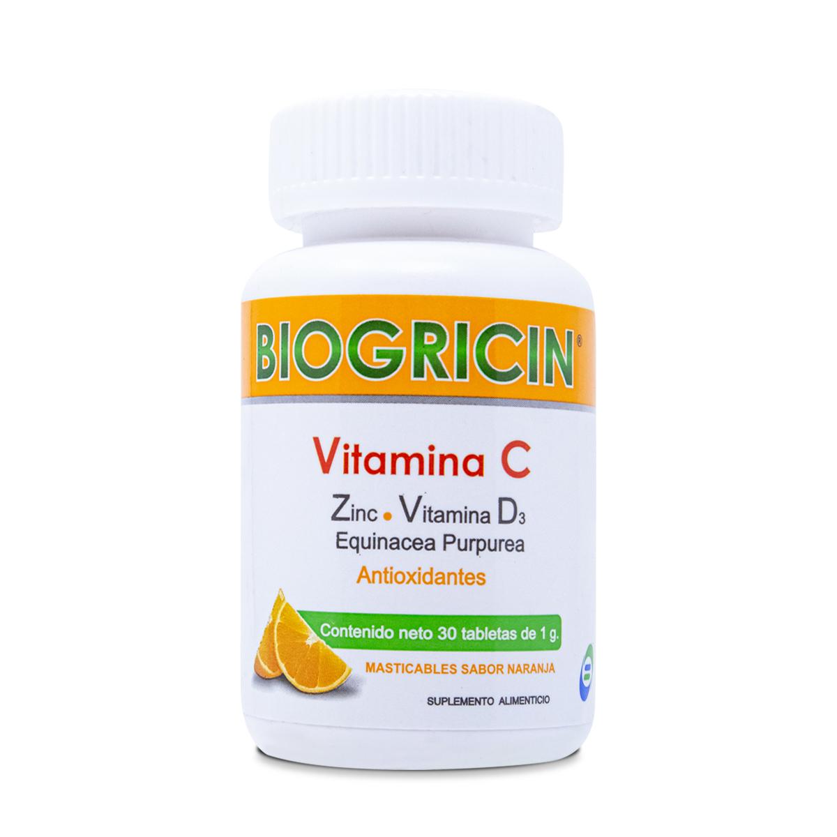 Suplemento Alimenticio BIO SALUD Biogricin Vitamina C 30 Tabletas Masticables de 1 G Sabor Naranja