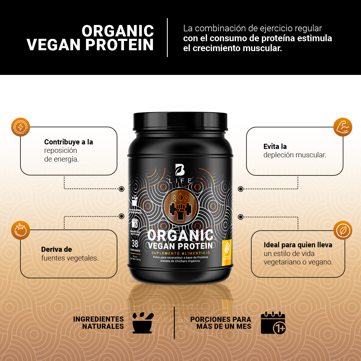 Foto 3 | Proteína Orgánica Vegana de 3 Lbs Sabor Chocolate B Life