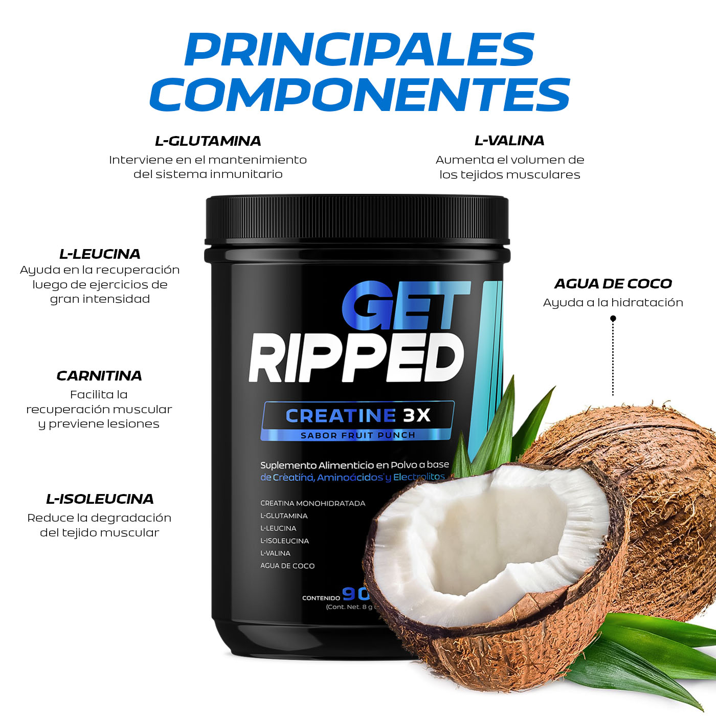 Foto 4 pulgar | Suplemento B Life Creatina Monohidratada en Polvo 90 porciones Sabor Fruit Punch Get Ripped
